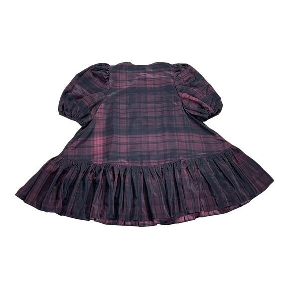 Selkie NWT Heartburn Mini Dress Plaid Bordeaux Drop Waist Small - Picture 2 of 5